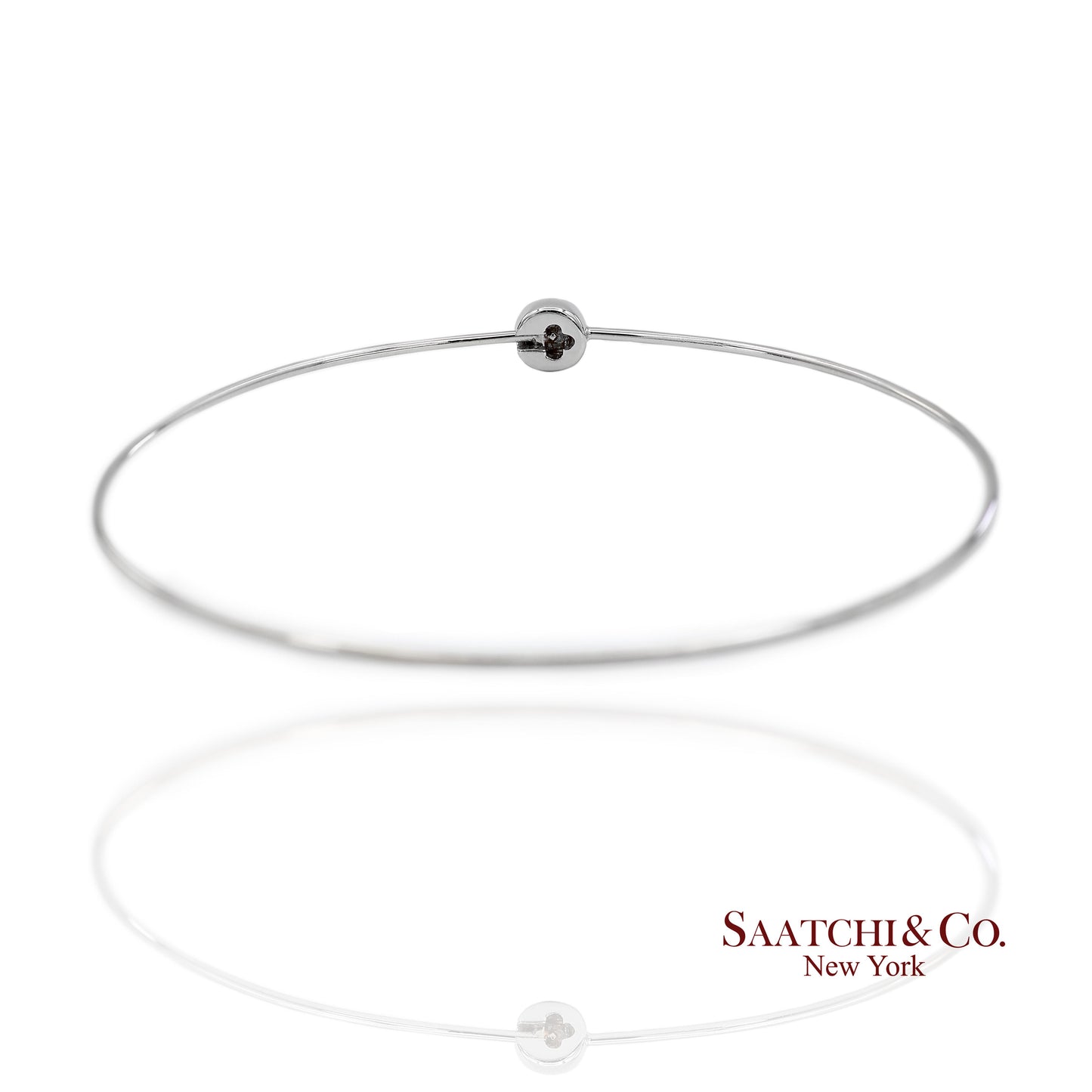 18K(750) Solid White Gold Natural Diamond Round Shape Bangle Bracelet