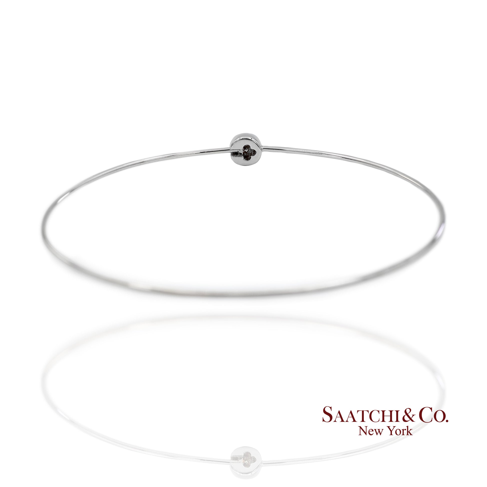 18K(750) Solid White Gold Natural Diamond Round Shape Bangle Bracelet