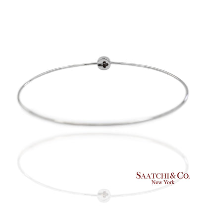 18K(750) Solid White Gold Natural Diamond Round Shape Bangle Bracelet