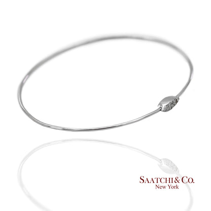 18K(750) Solid White Gold Natural Diamond Marquise Shape Bangle Bracelet