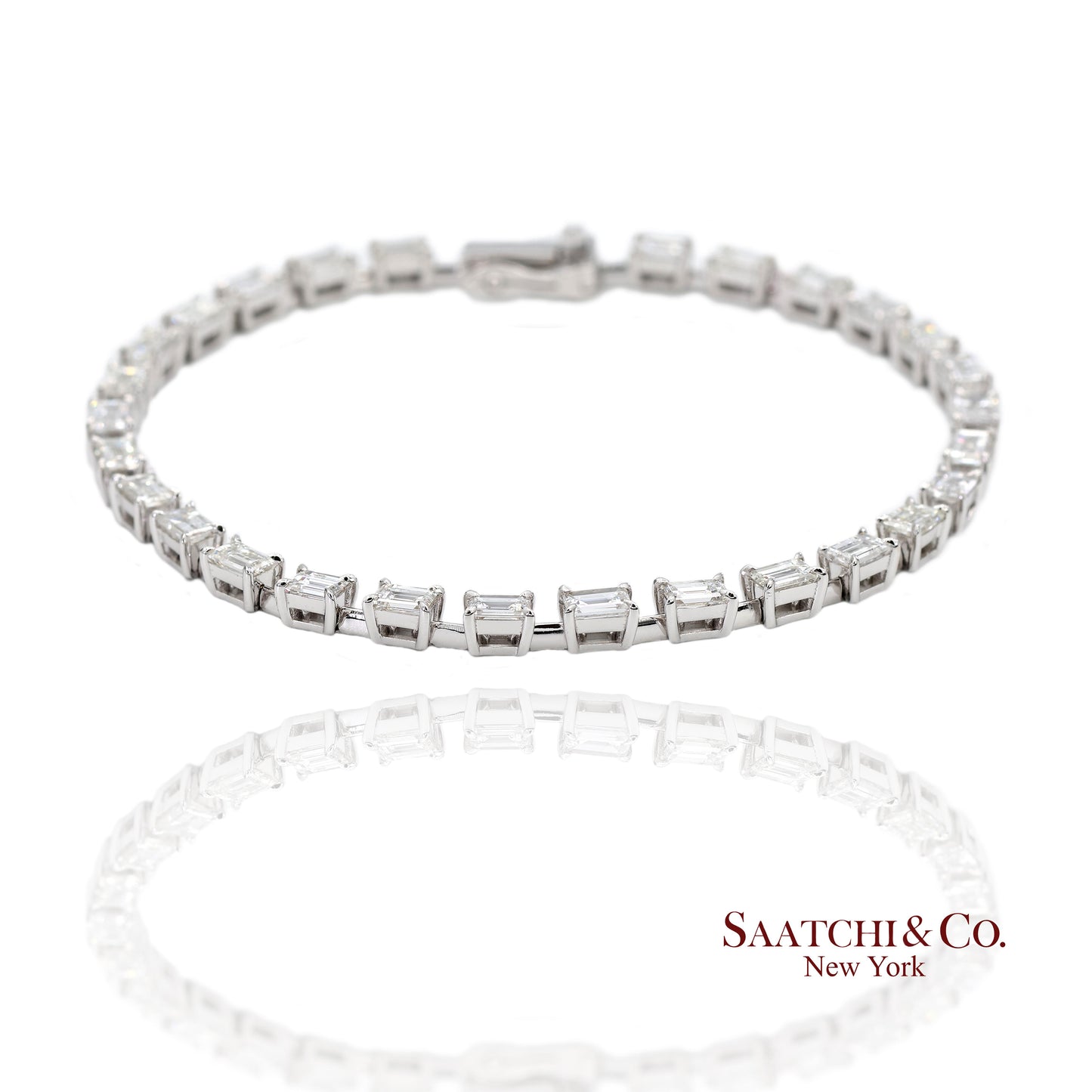 18K(750) White Gold Natural Diamond Emerald Cut Tennis Bracelet