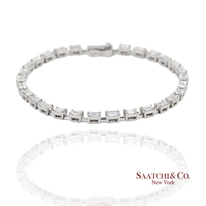18K(750) White Gold Natural Diamond Emerald Cut Tennis Bracelet