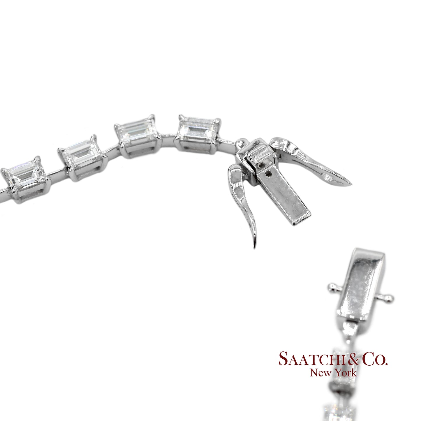18K(750) White Gold Carre Cut Natural Diamond Tennis Necklace
