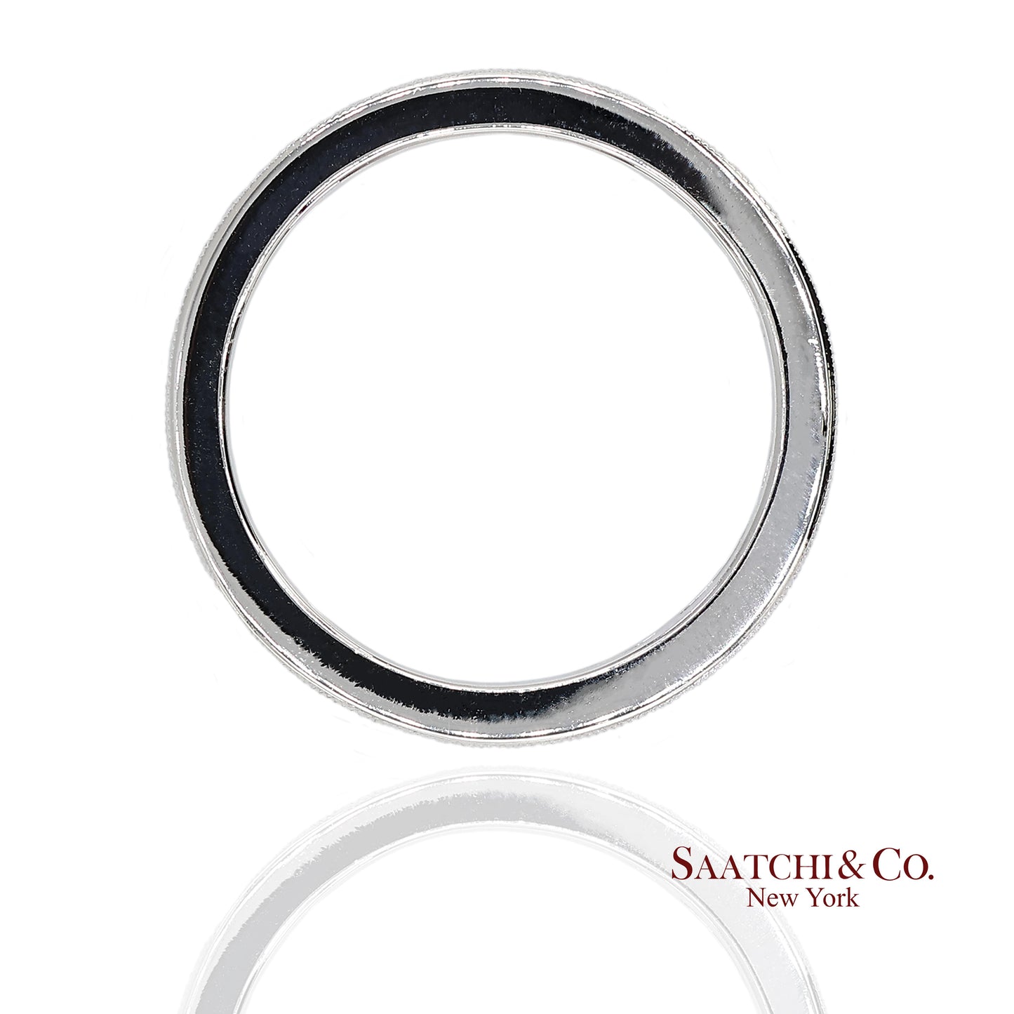 18K(750) Solid White Gold Natural Diamond Handmade Milgrain Band Ring