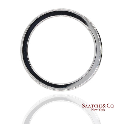 18K(750) Solid White Gold Natural Diamond Handmade Milgrain Band Ring