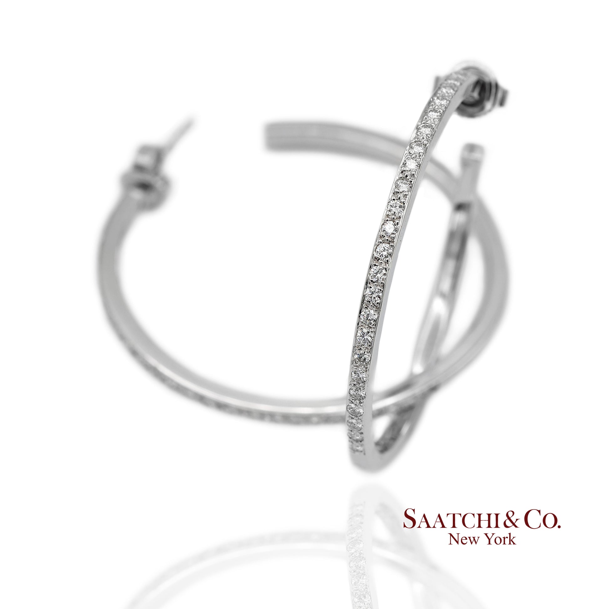 18K(750) Solid White Gold Natural Diamond Hoop Earrings