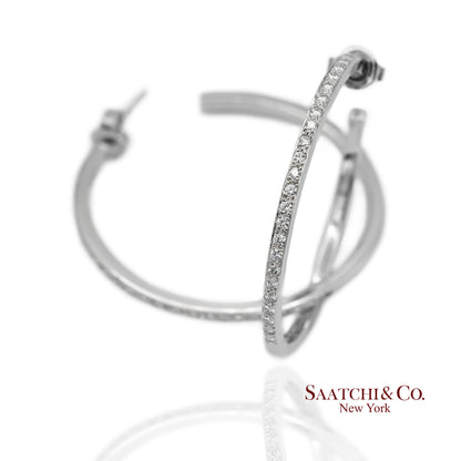 18K(750) Solid White Gold Natural Diamond Hoop Earrings