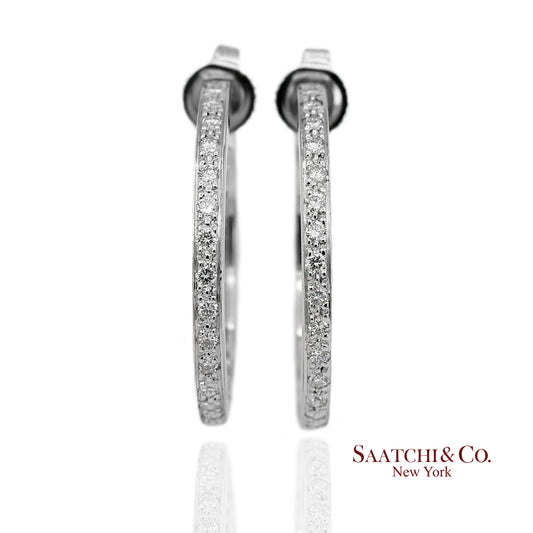 18K(750) Solid White Gold Natural Diamond Hoop Earrings