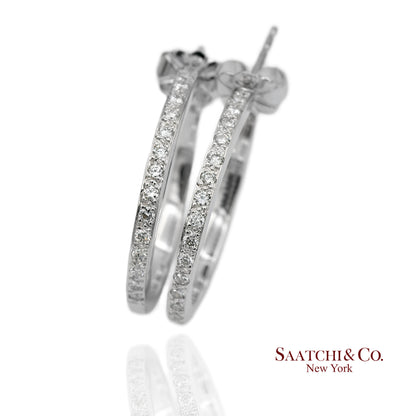 18K(750) Solid White Gold Natural Diamond Hoop Earrings