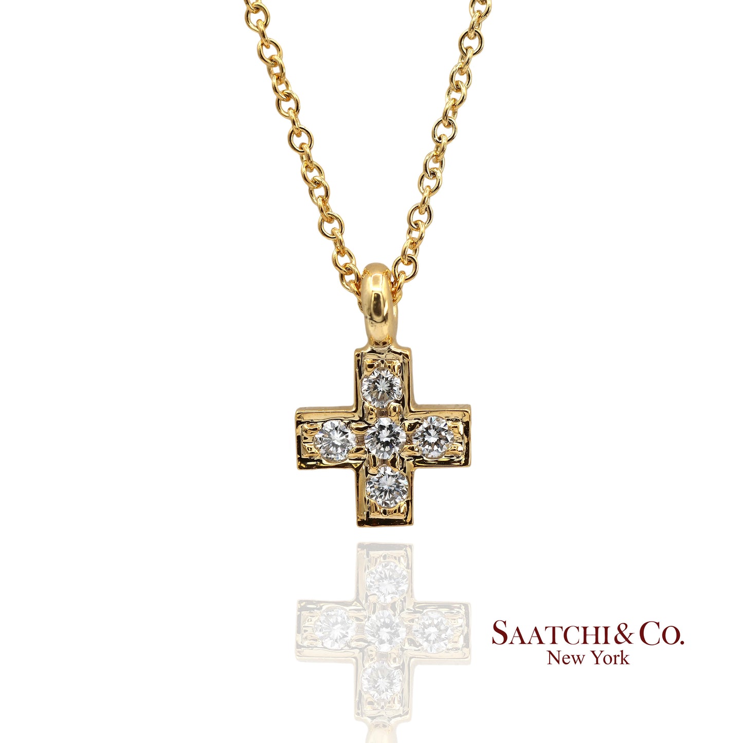18K(750) Yellow Gold Natural Diamond Cross Pendant Necklace with Chain