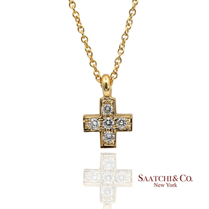 18K(750) Yellow Gold Natural Diamond Cross Pendant Necklace with Chain