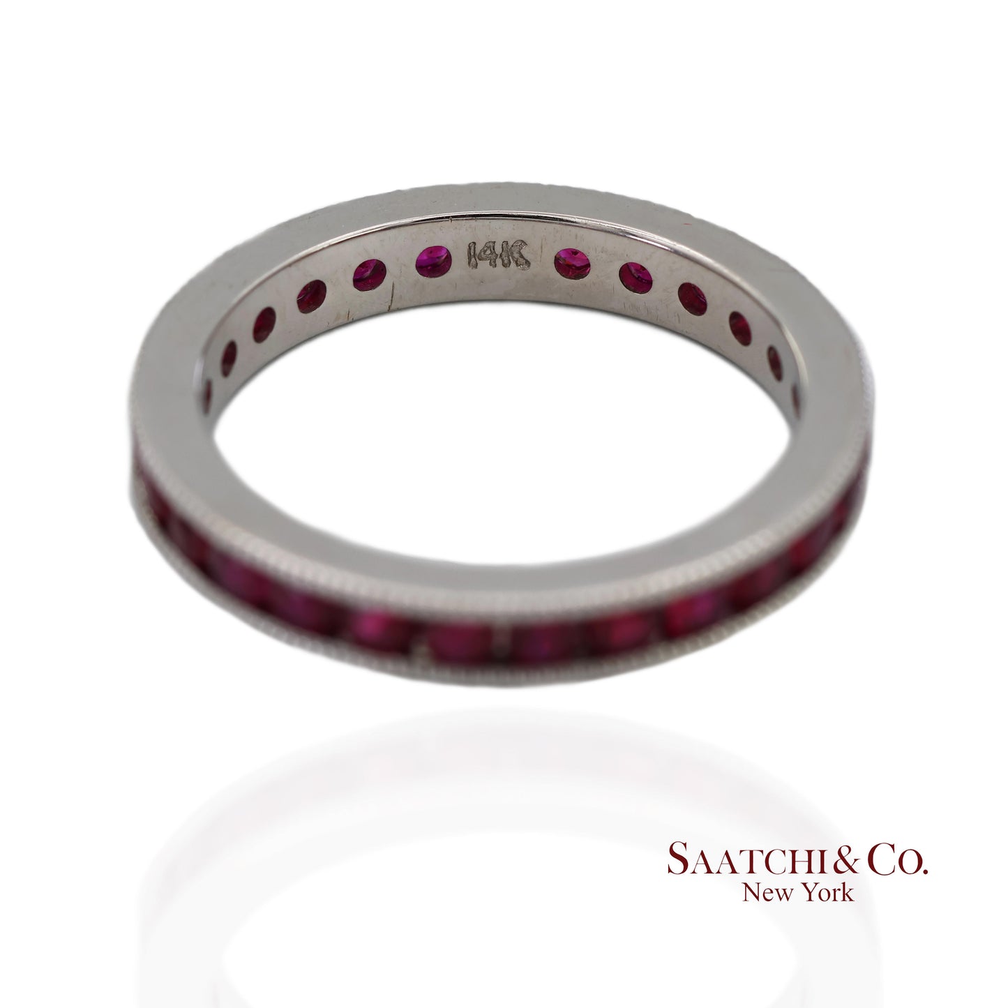 14K(585) Solid White Gold Hand Milgrain Band Ring