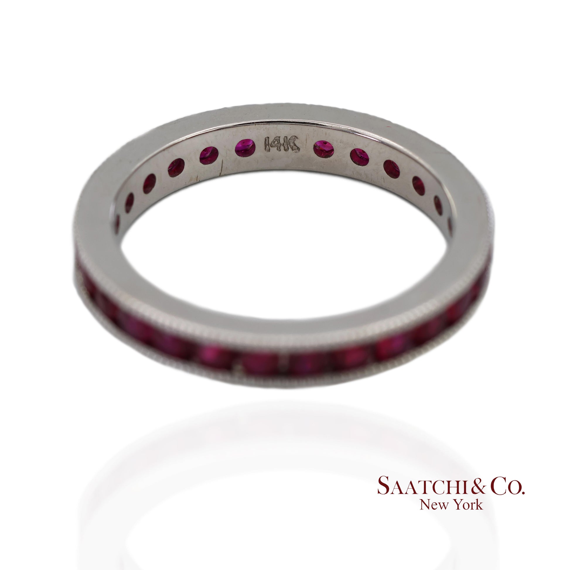 14K(585) Solid White Gold Hand Milgrain Band Ring