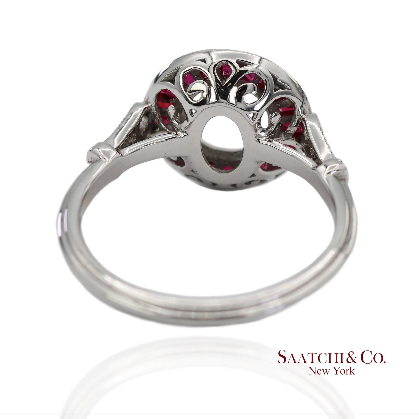 14K (585) White Gold Natural Brilliant Diamond Semi Mount Ruby Ring Size 7