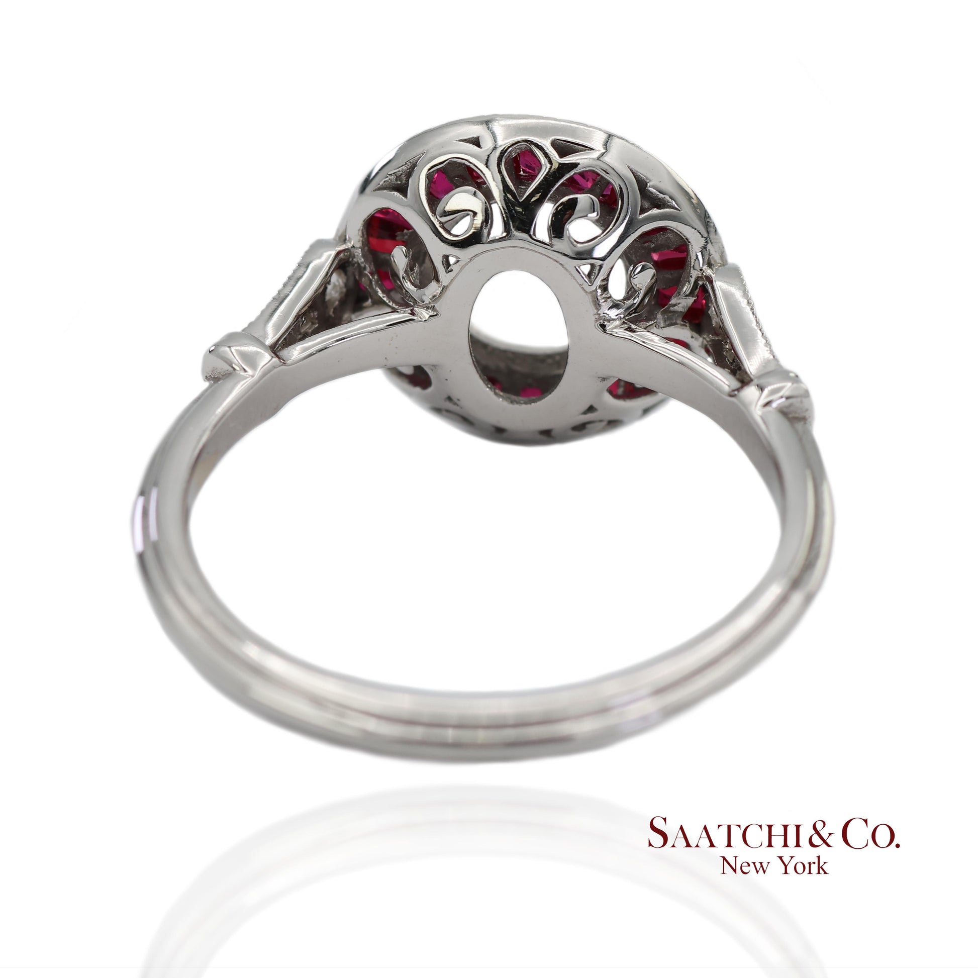14K (585) White Gold Natural Brilliant Diamond Semi Mount Ruby Ring Size 7