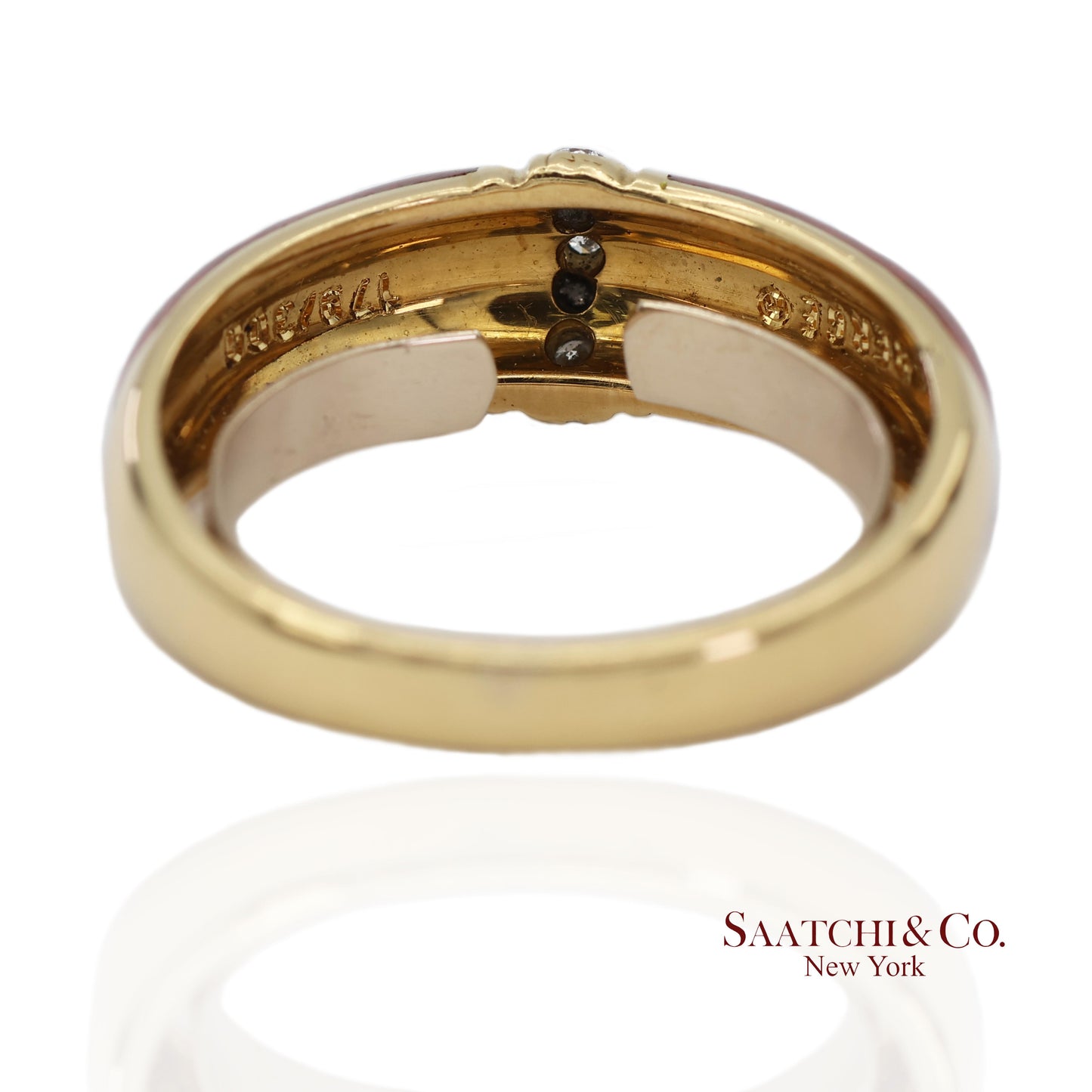 Vintage Faberge 18K (750) Solid Yellow Gold Red Enamel Diamond Ring