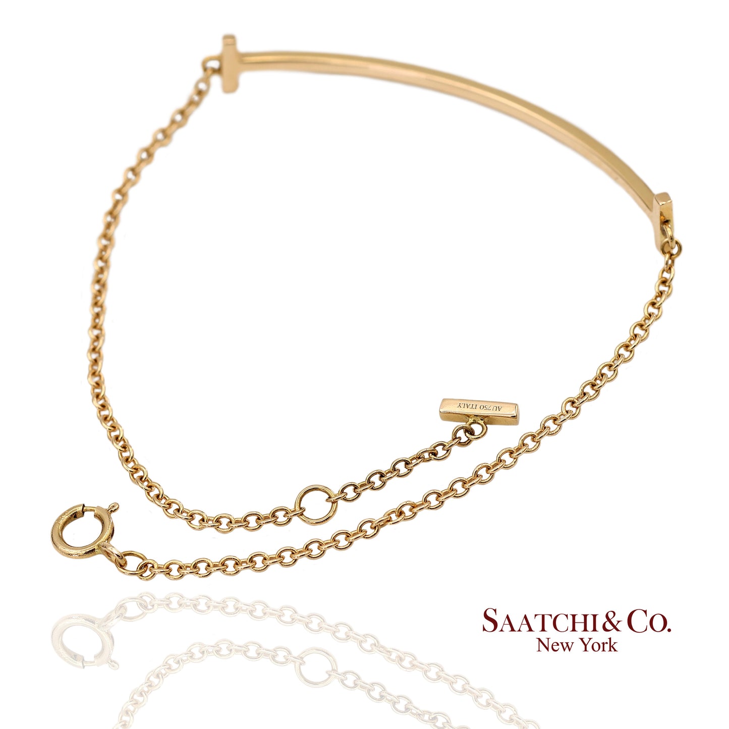 Tiffany & Co. Vintage 18K(750) Solid Yellow Gold T Smile Bracelet