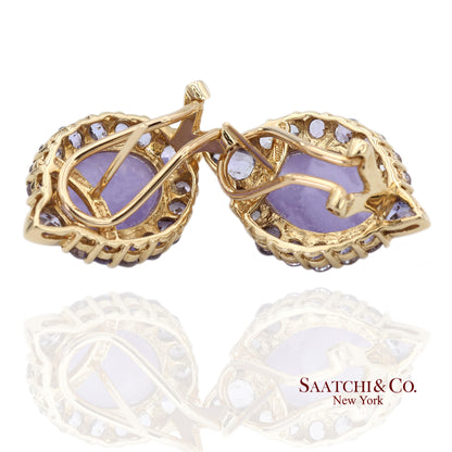 14K(585) Solid Yellow Gold Natural Purple Stone Omega Back Earrings