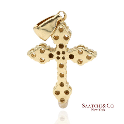 14K(585) Solid Yellow Gold Natural Diamond Cross Pendant Necklace