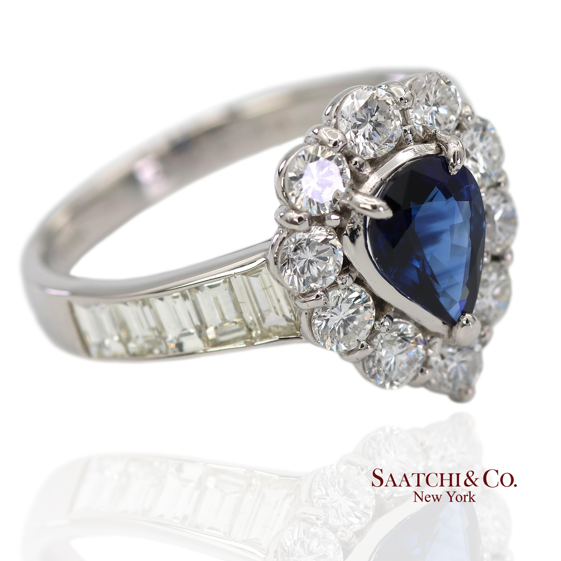 GIA Certified Platinum 900 Blue Sapphire and Natural Diamond Ring