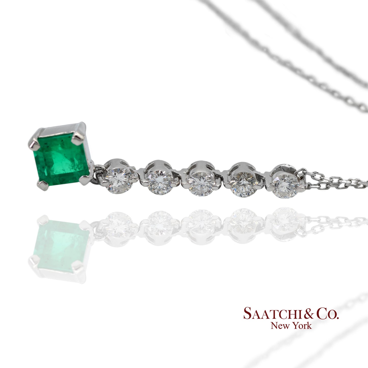 GIA Certified Platinum 900 Natural Diamond and Colombian Emerald Pendant