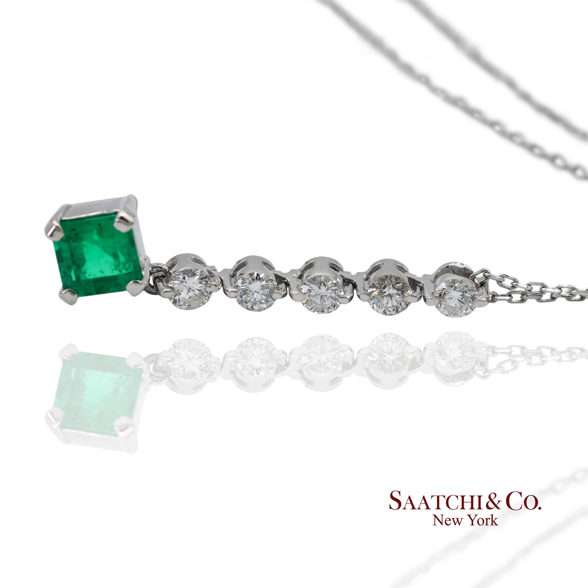 GIA Certified Platinum 900 Natural Diamond and Colombian Emerald Pendant