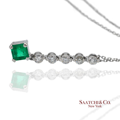 GIA Certified Platinum 900 Natural Diamond and Colombian Emerald Pendant