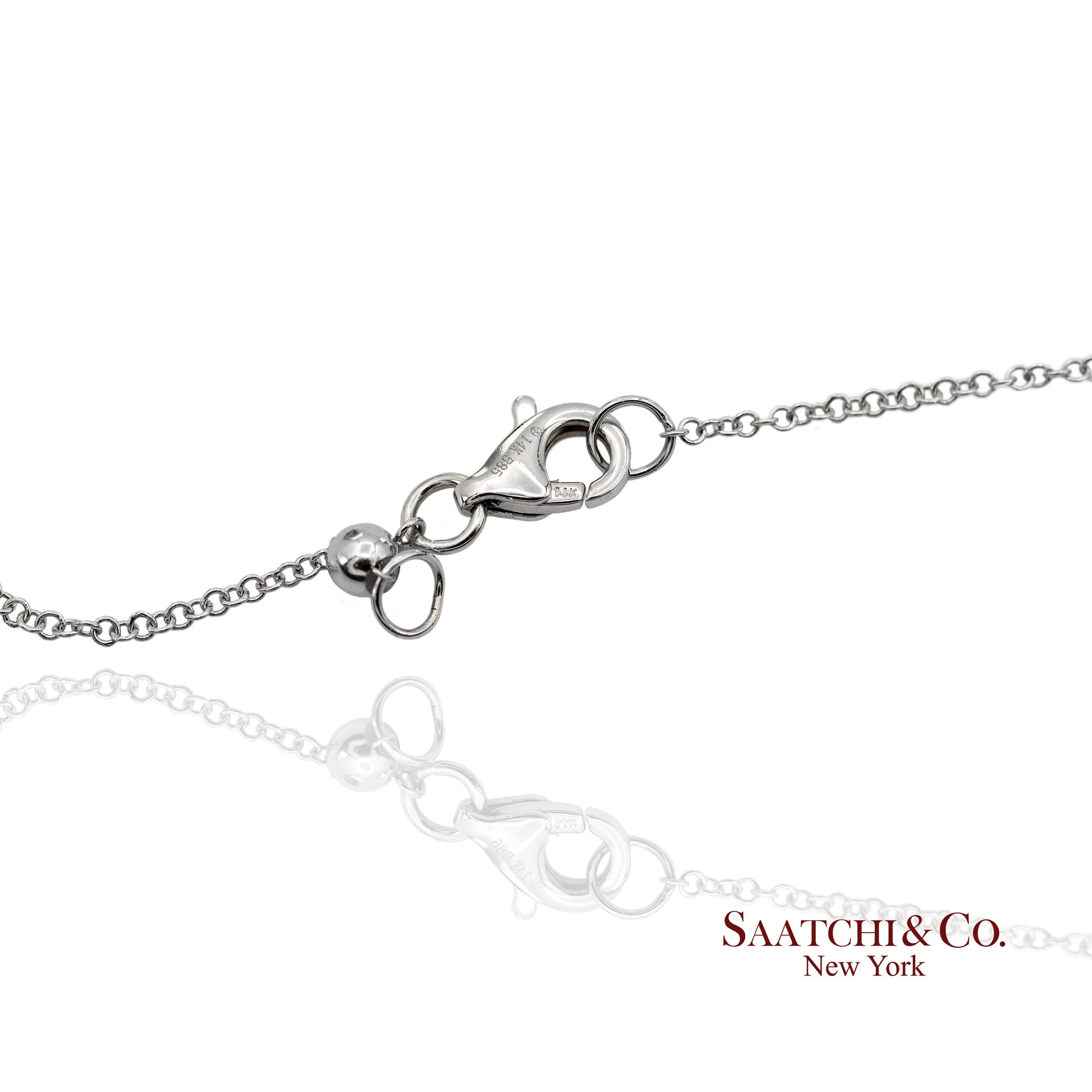 14K(585) White Gold Natural Diamond Adjustable By the Yard Necklace/Pendant