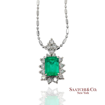 GIA Certified Platinum 900 Emerald & Diamond Pendant with Platinum 850 Chain
