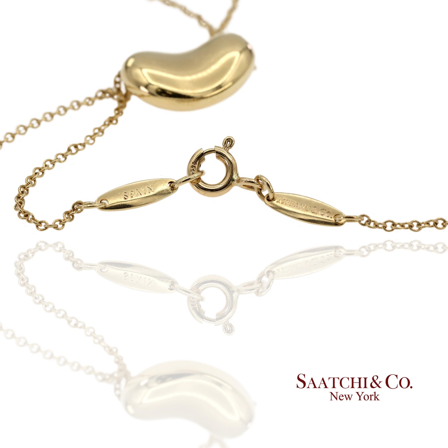 Tiffany&Co. Elsa Peretti 18K 750 Solid Yellow Gold Bean Design Pendant Necklace