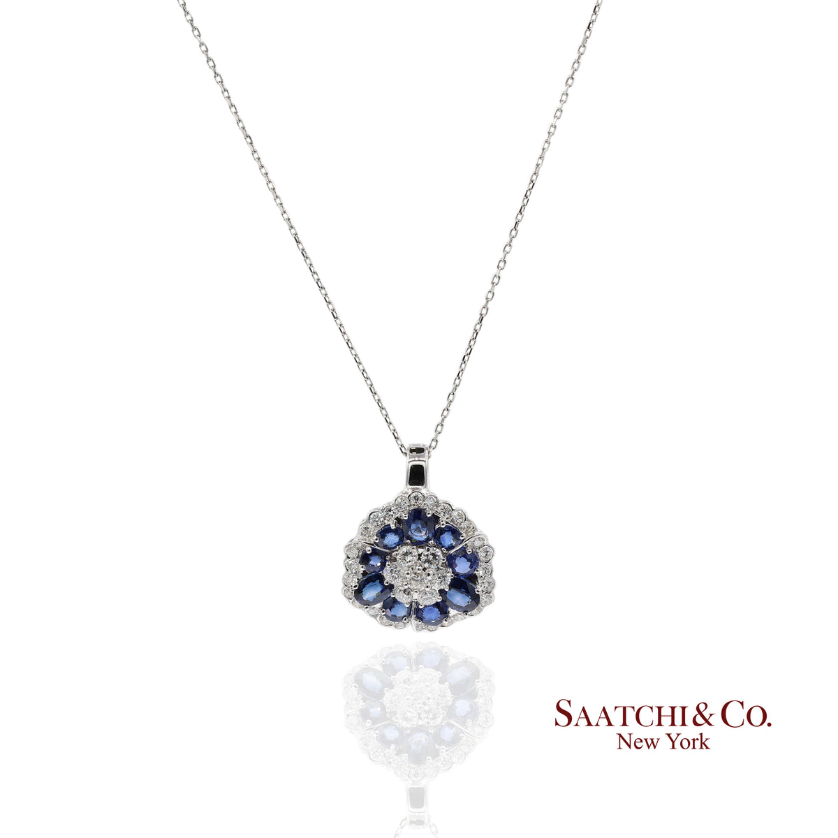 0.95ct Natural Diamond & 3.17ct Natural Sapphire 18K White Gold Pendant Necklace