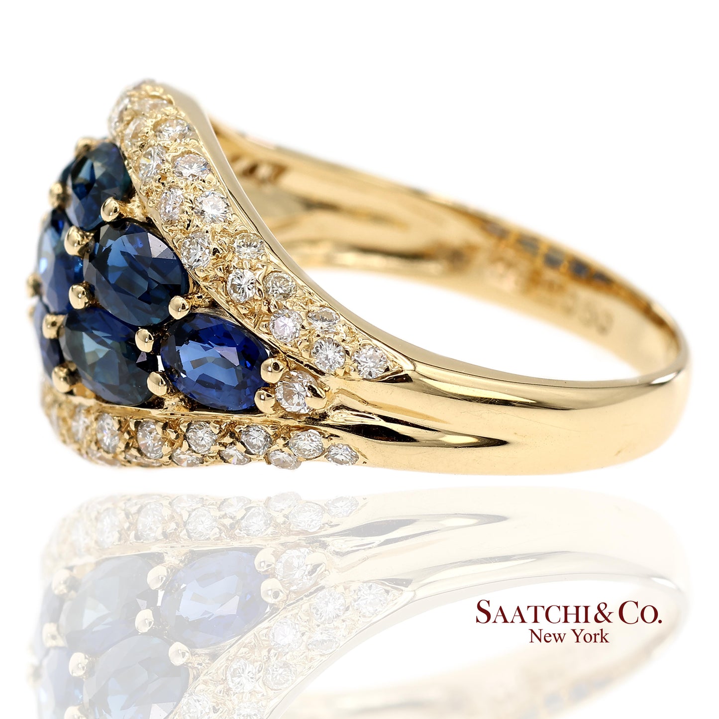 18K 750 Solid Yellow Gold Natural Diamond and Natural Sapphire Ring