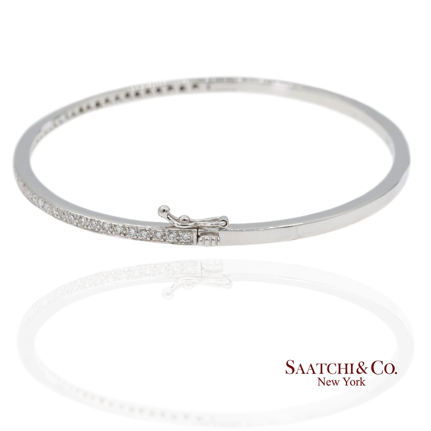 18K 750 Solid White Gold Brilliant Cut Natural Diamond Bangle Bracelet