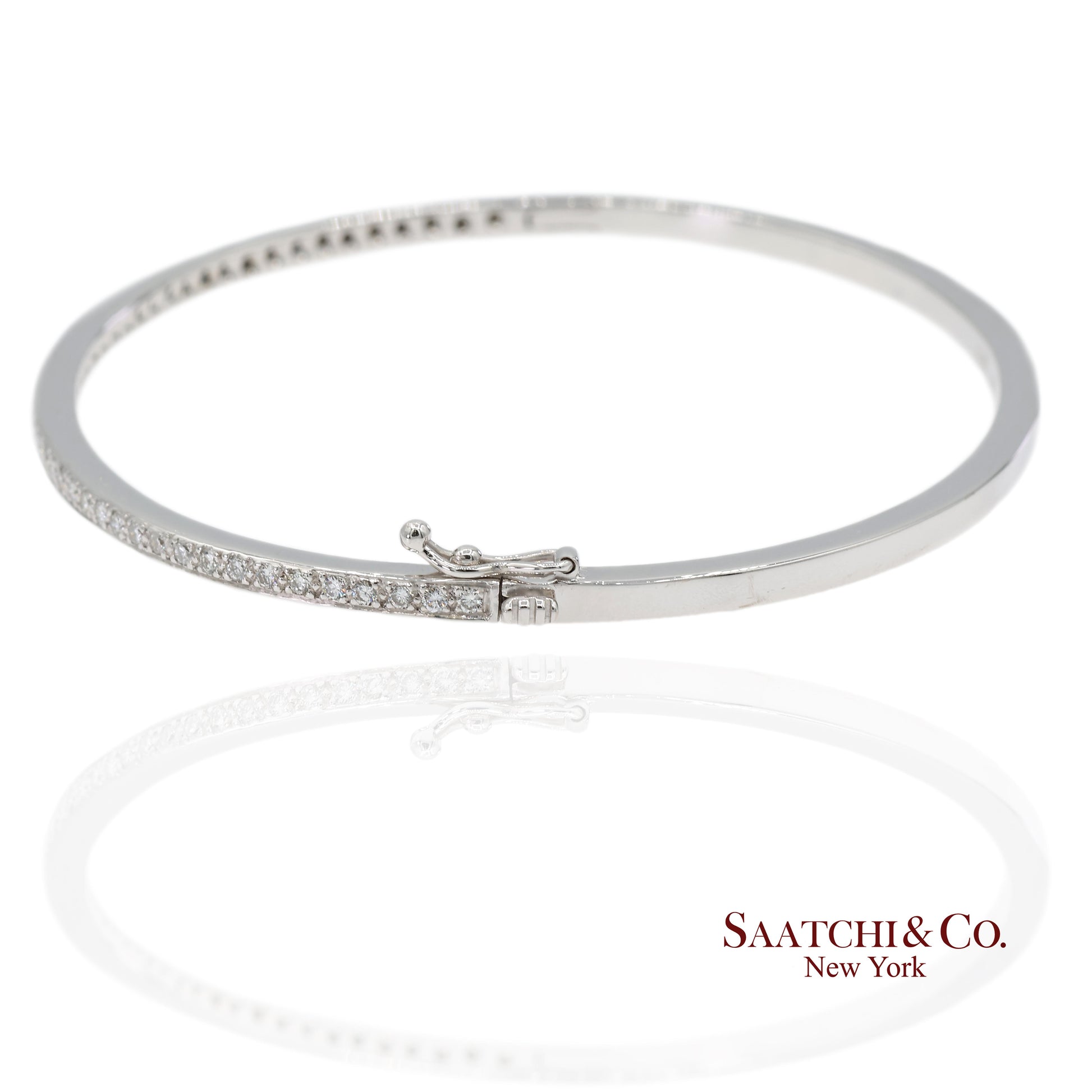 18K 750 Solid White Gold Brilliant Cut Natural Diamond Bangle Bracelet