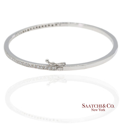 18K 750 Solid White Gold Brilliant Cut Natural Diamond Bangle Bracelet
