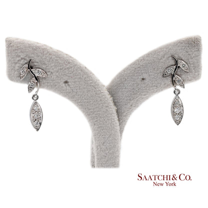 18K 750 Solid White Gold Marquise Shape Natural Diamond Leaf Drop Earrings