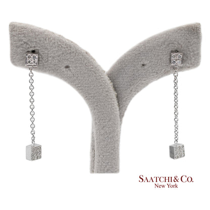 18K 750 Solid White Gold Natural Diamond Box Drop Earrings