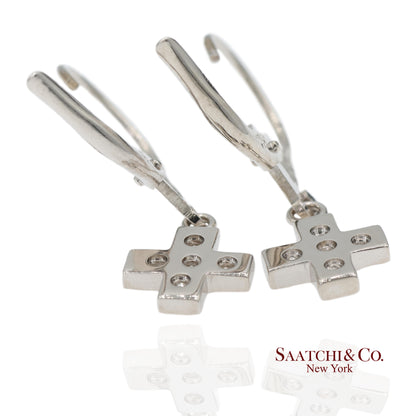 18K 750 Solid White Gold Natural Diamond Drop Hanging Cross Shape Earrings