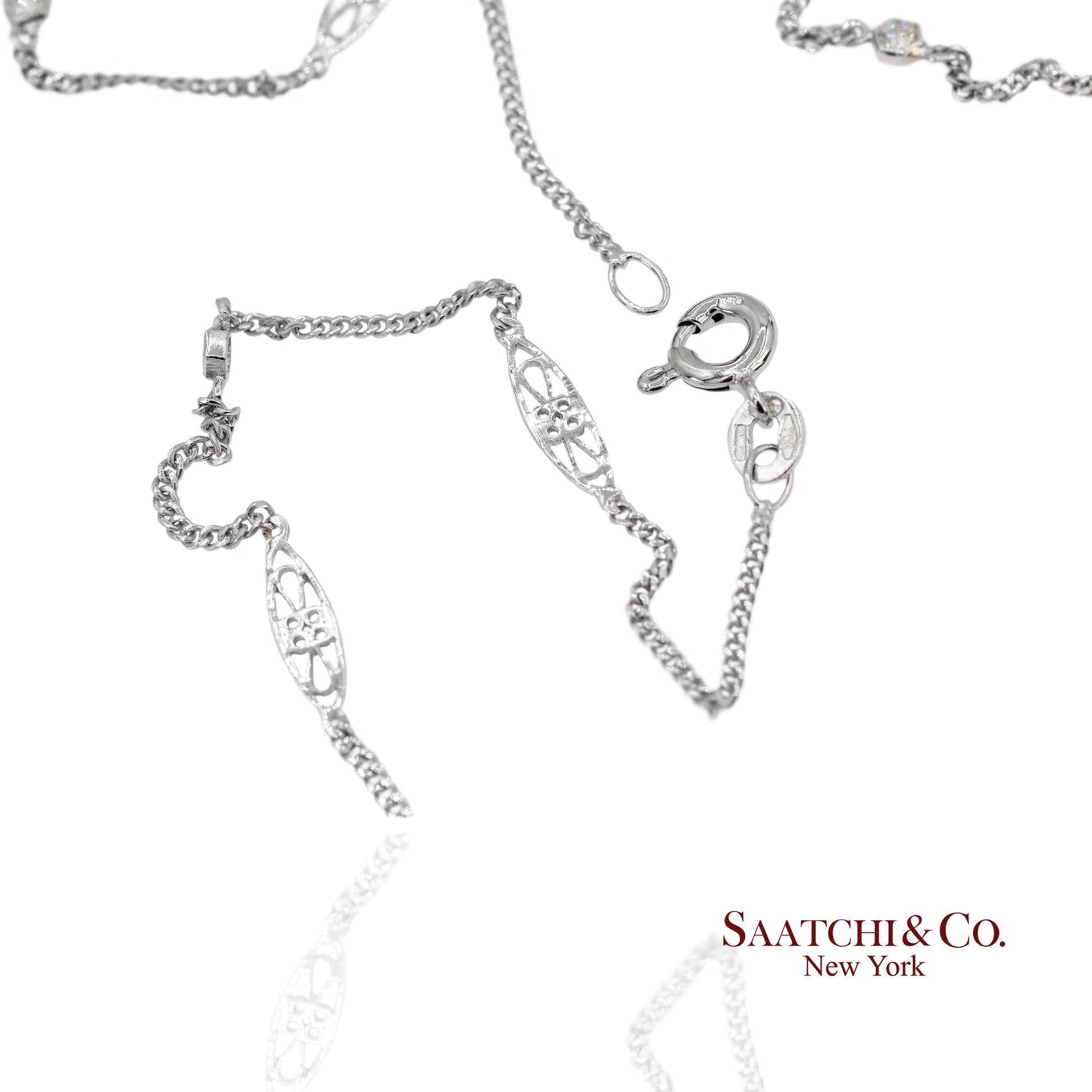 18K 750 Solid White Gold Natural Diamond Chain Necklace
