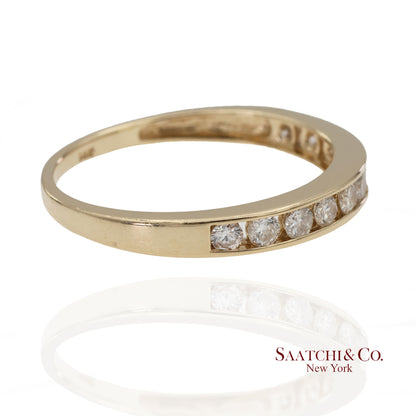 14K 585 Solid Yellow Gold Natural Diamond Band Ring