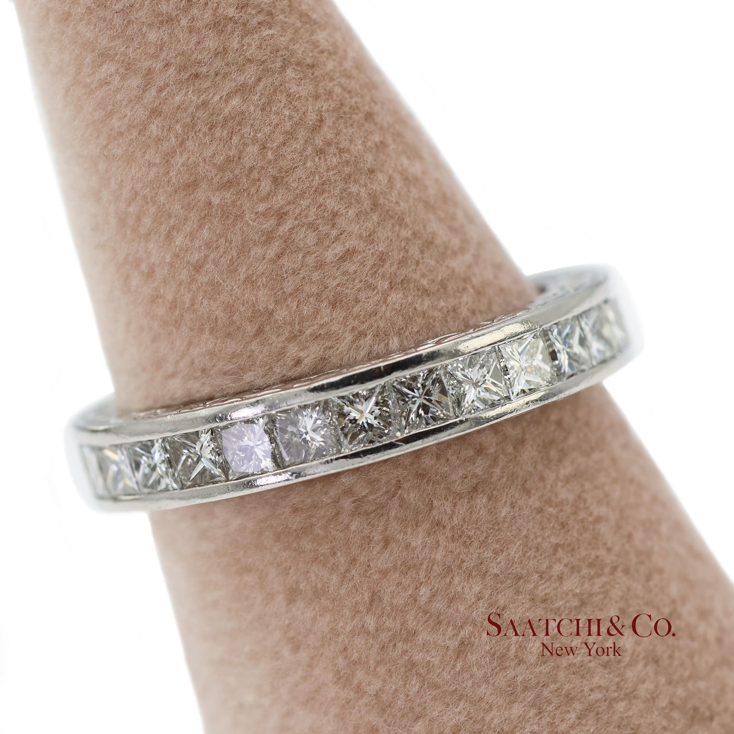 Platinum 950 All Around Natural Diamond Princess Cut Engraving Band Ring