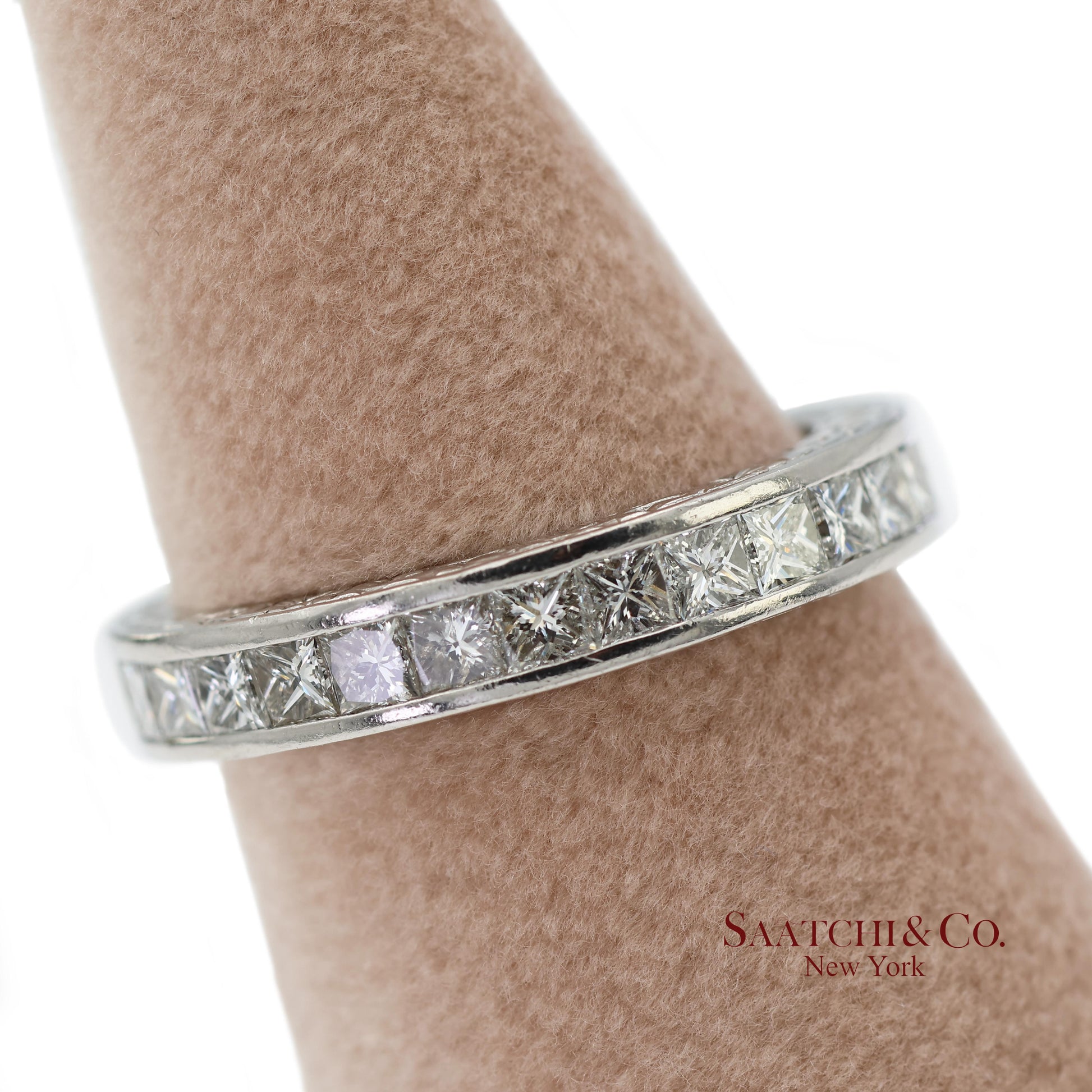 Platinum 950 All Around Natural Diamond Princess Cut Engraving Band Ring