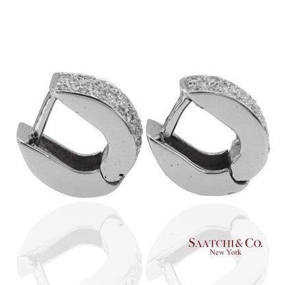 18K 750 Solid White Gold Natural Diamond Huggie Hoop Earrings