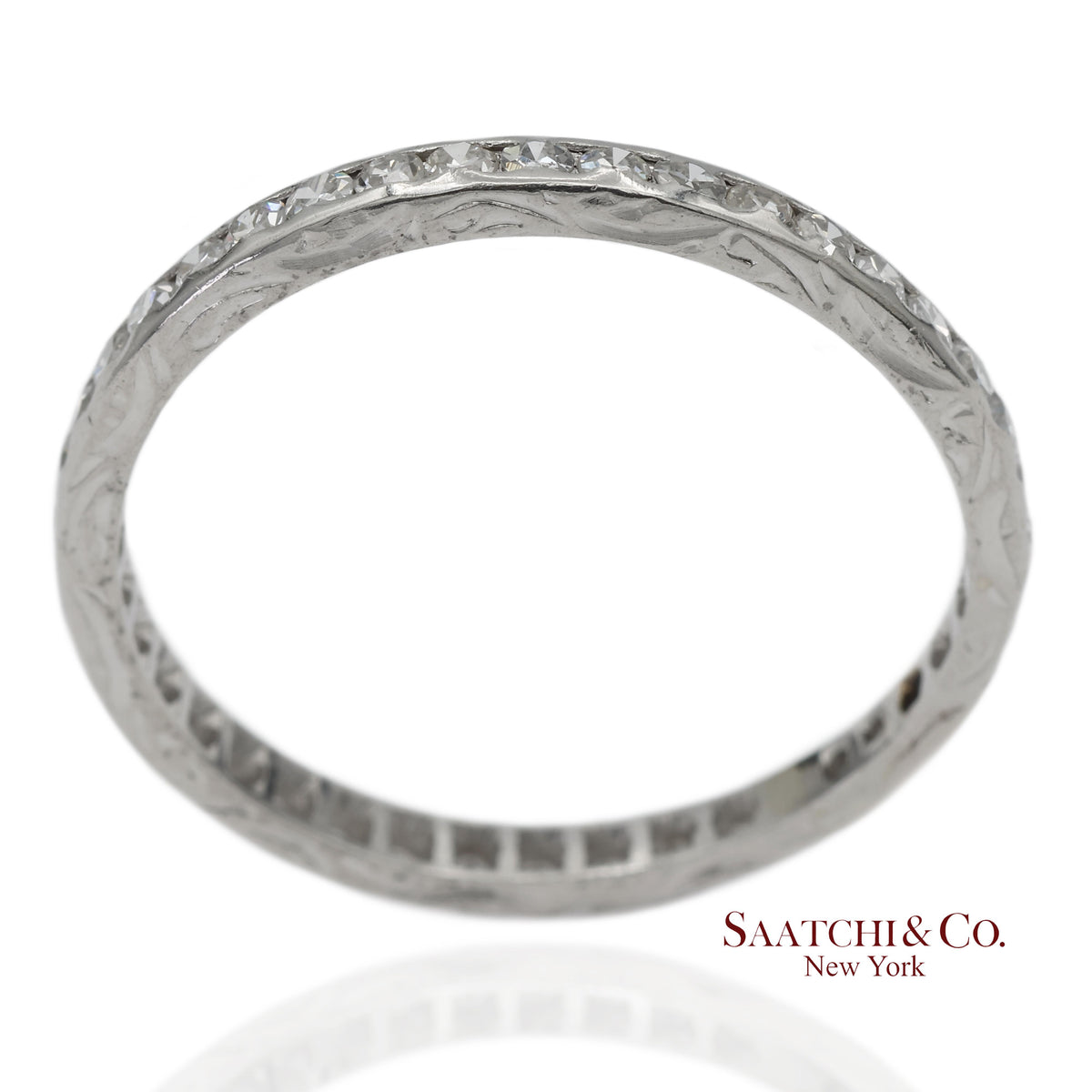 Vintage Platinum 0.60 ct Natural Diamond HandMade Engraved Eternity Band Ring