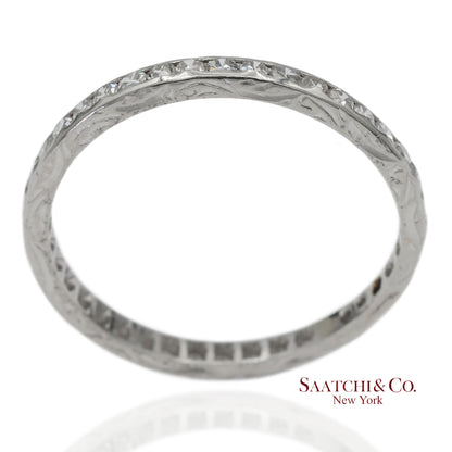 Vintage Platinum 0.60 ct Natural Diamond HandMade Engraved Eternity Band Ring