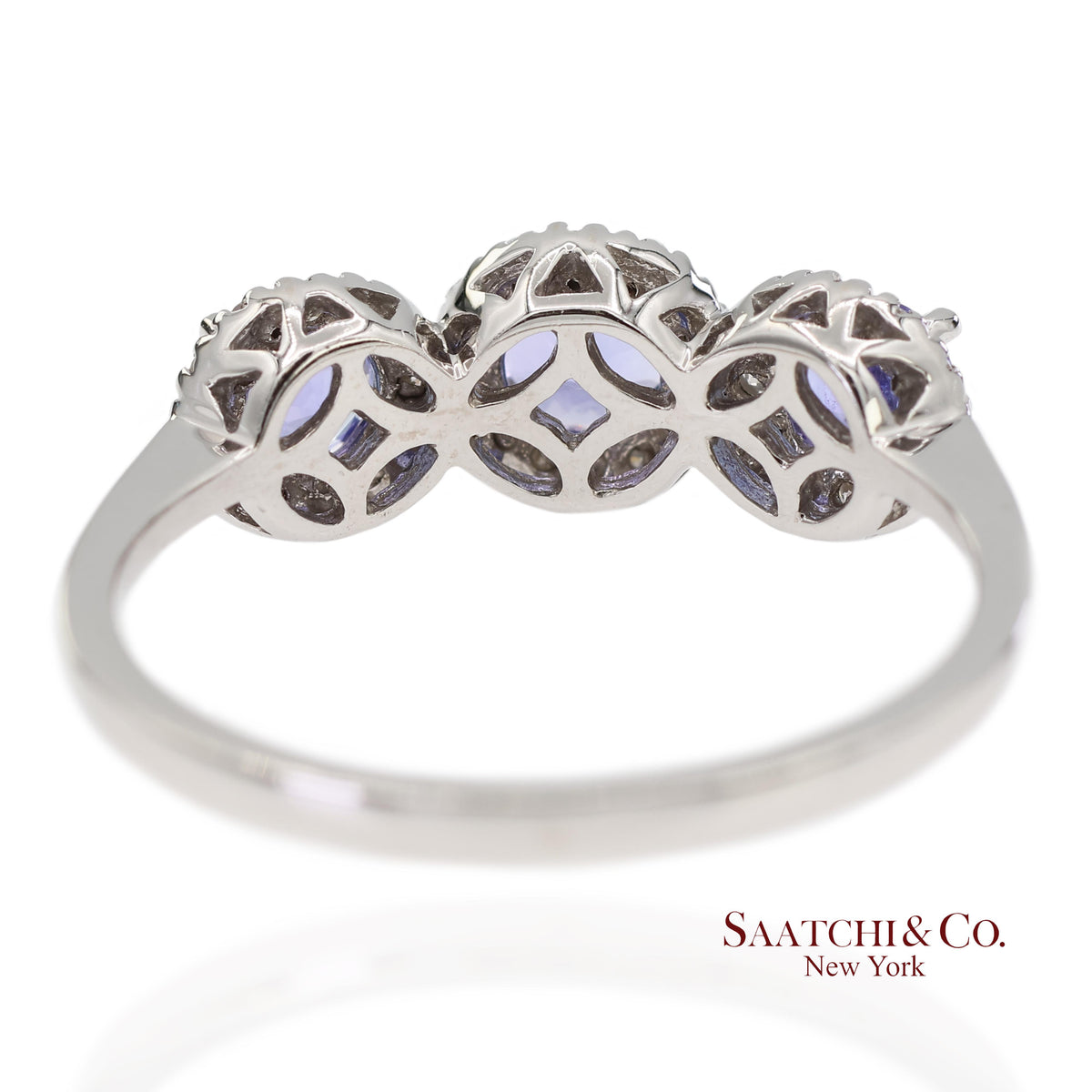 0.40 ct Natural Diamond and 0.80 ct Tanzanite 14K White Gold 3-Stone Ring