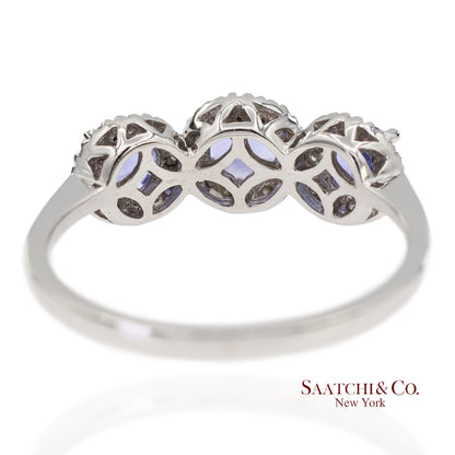 0.40 ct Natural Diamond and 0.80 ct Tanzanite 14K White Gold 3-Stone Ring
