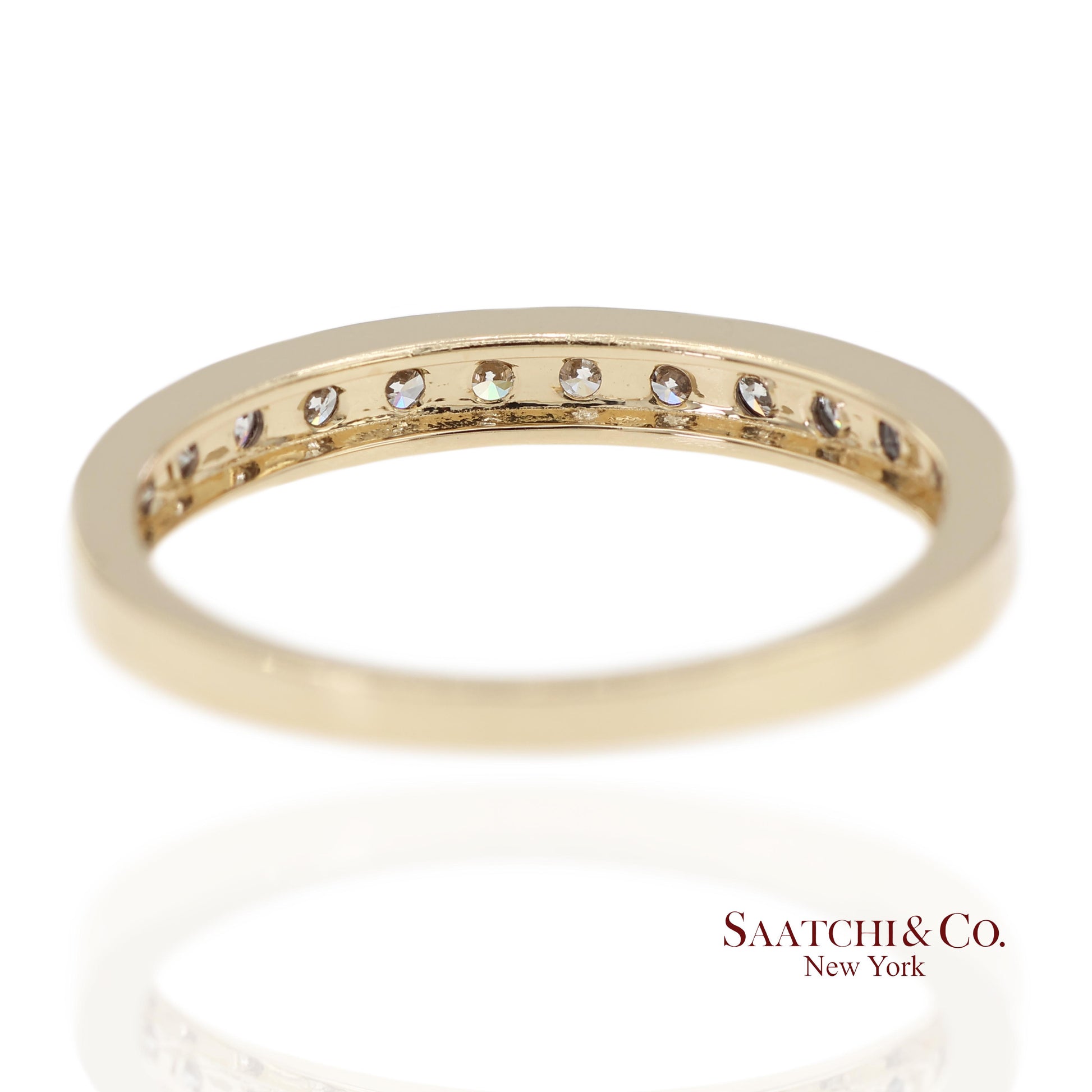 14K 585 Solid Yellow Gold Natural Diamond Band Ring