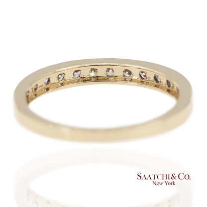 14K 585 Solid Yellow Gold Natural Diamond Band Ring
