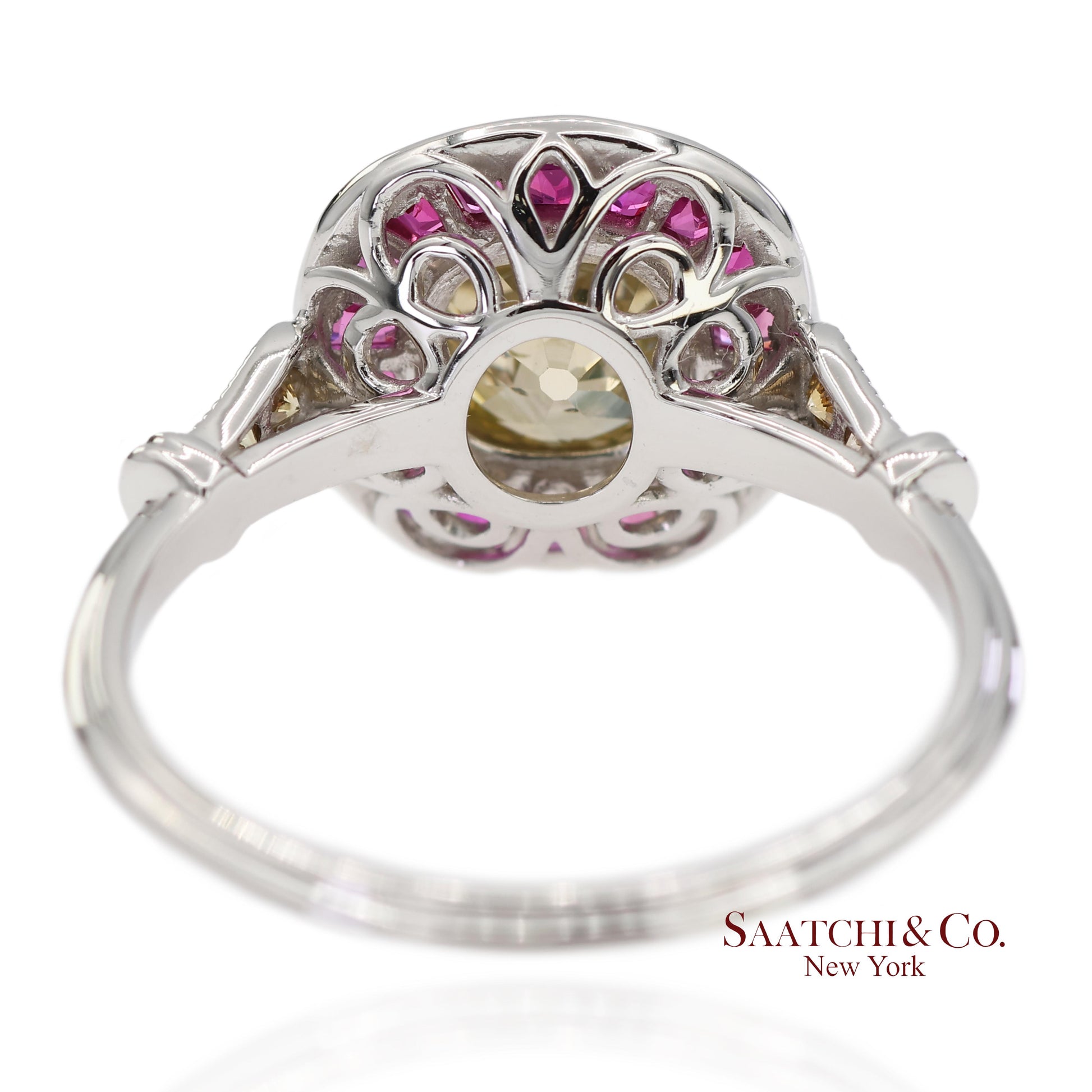 GIA Certified 18K 750 Solid White Gold Natural Diamond and Ruby Engagement Ring